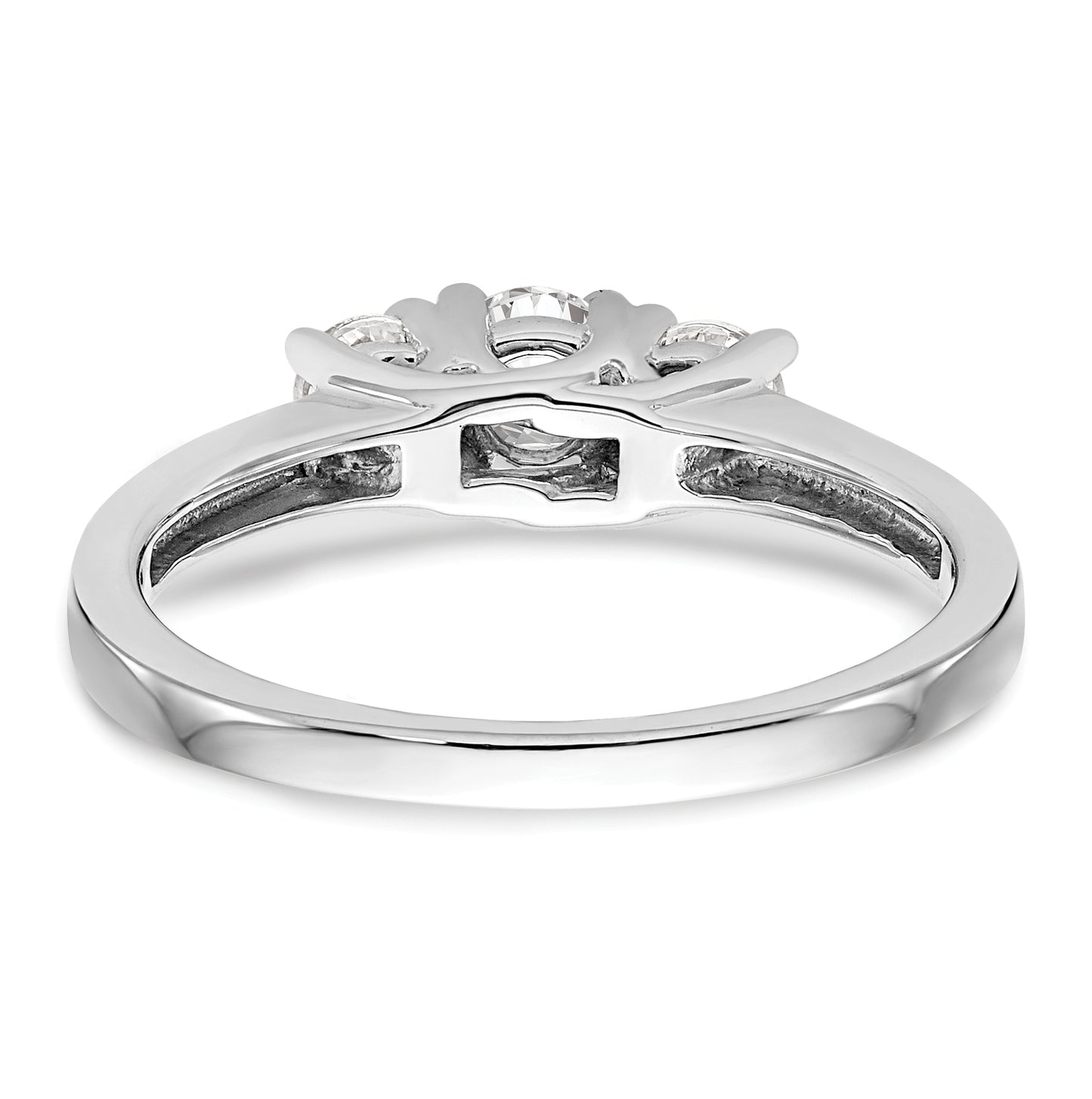 14K White Gold 3-Stone (Holds 1/4 carat (4.1mm) Round Center) Includes 2-3.2mm Round Side Diamonds Semi-Mount Engagement Ring