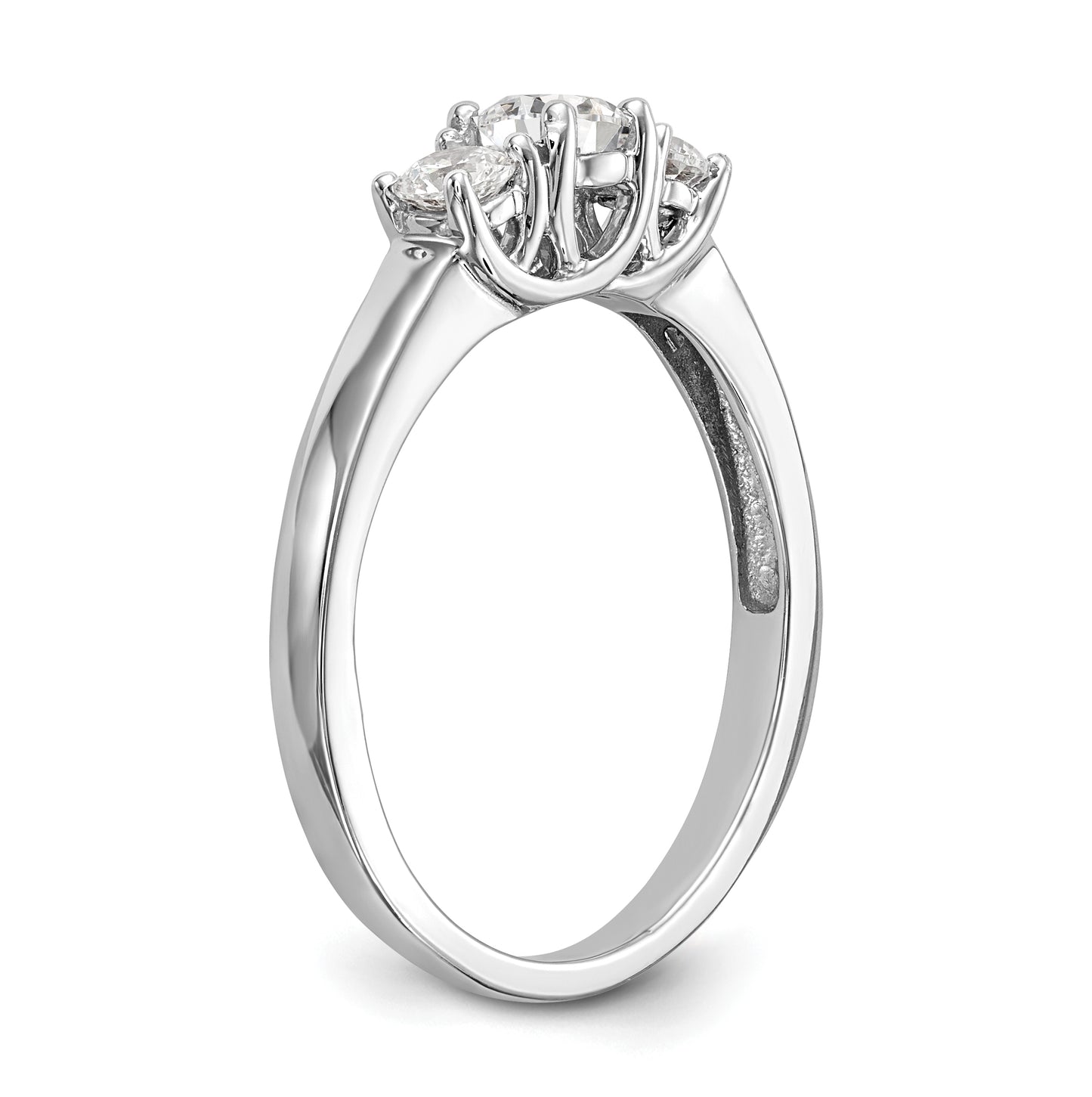 14K White Gold 3-Stone (Holds 1/4 carat (4.1mm) Round Center) Includes 2-3.2mm Round Side Diamonds Semi-Mount Engagement Ring