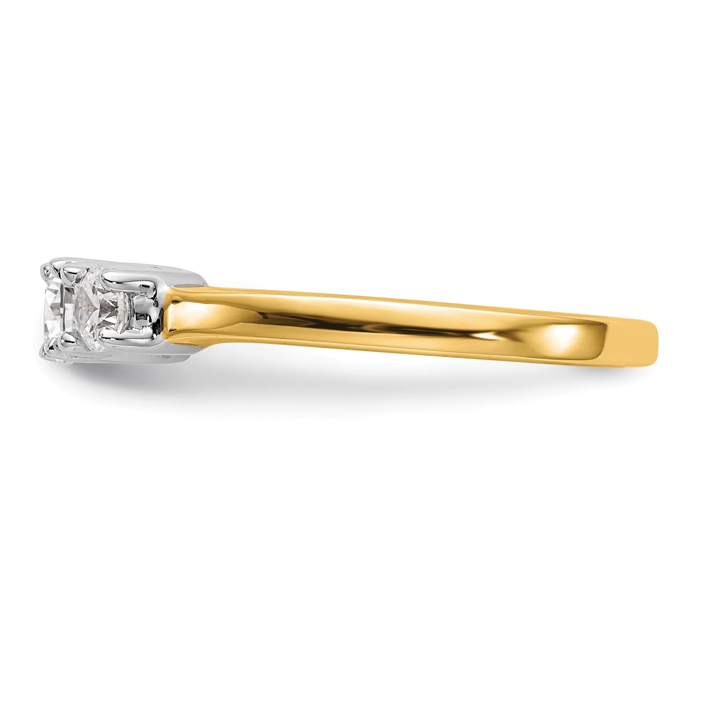 14K Two-tone 3-Stone (Holds 1/4 carat (4.1mm) Round Center) Includes 2-3.2mm Round Side Diamonds Semi-Mount Engagement Ring
