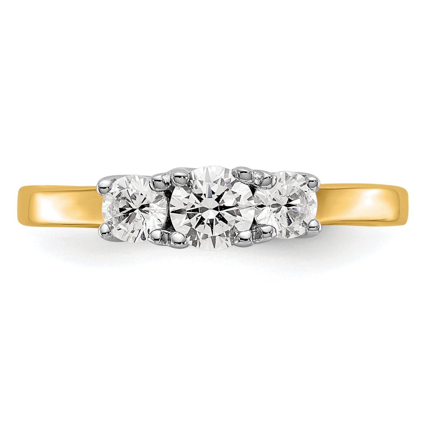 14K Two-tone 3-Stone (Holds 1/4 carat (4.1mm) Round Center) Includes 2-3.2mm Round Side Diamonds Semi-Mount Engagement Ring