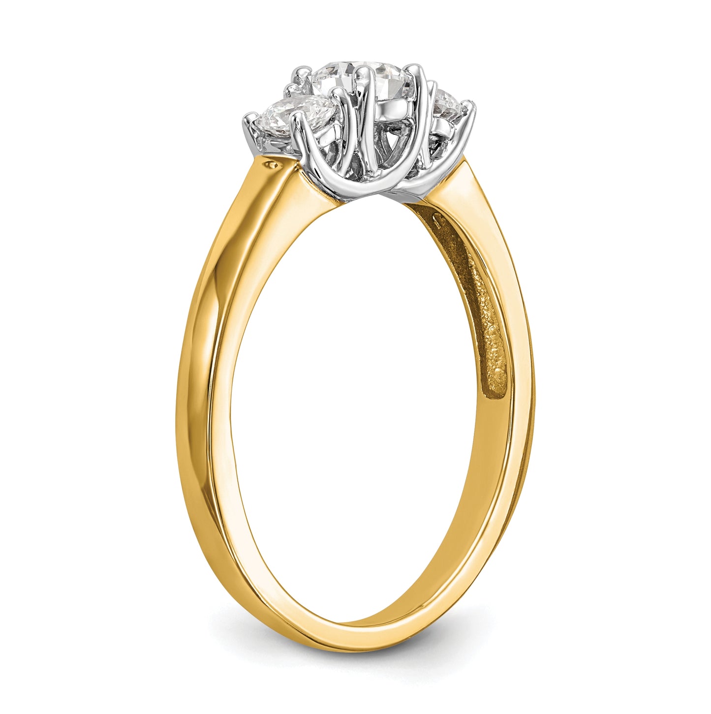 14K Two-tone 3-Stone (Holds 1/4 carat (4.1mm) Round Center) Includes 2-3.2mm Round Side Diamonds Semi-Mount Engagement Ring