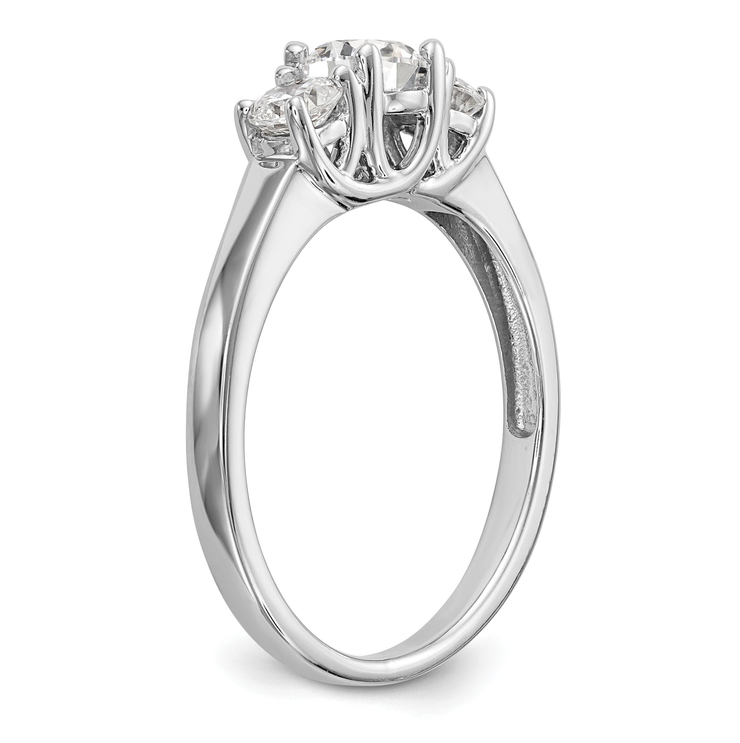 14K White Gold 3-Stone (Holds 3/8 carat (4.6mm) Round Center) Includes 2-3.7mm Round Side Diamonds Semi-Mount Engagement Ring