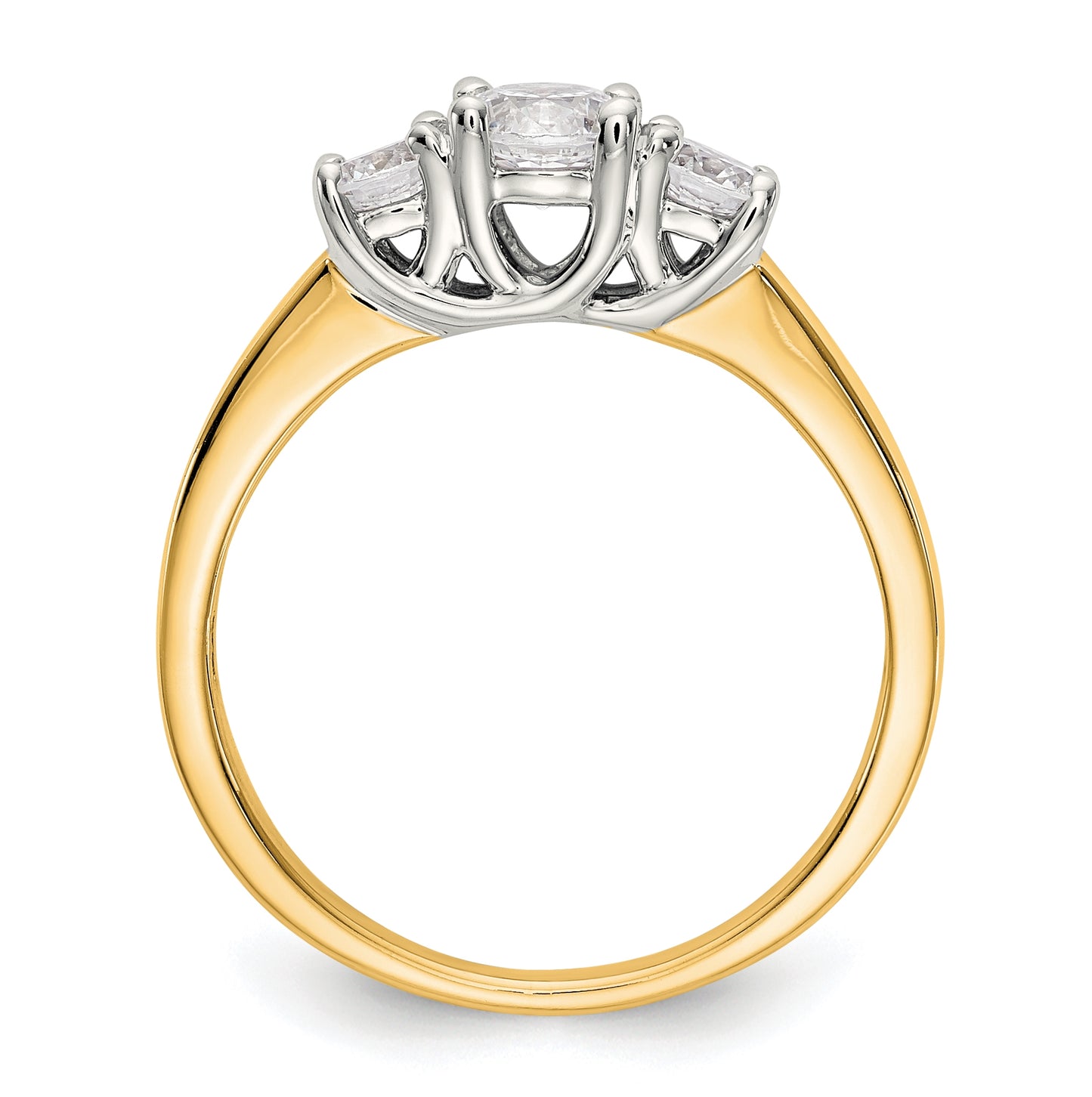 14K Two-tone 3-Stone (Holds 3/8 carat (4.6mm) Round Center) Includes 2-3.7mm Round Side Diamonds Semi-Mount Engagement Ring