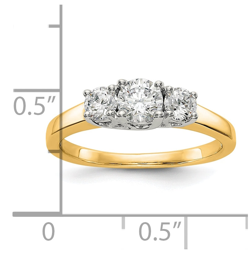 14K Two-tone 3-Stone (Holds 3/8 carat (4.6mm) Round Center) Includes 2-3.7mm Round Side Diamonds Semi-Mount Engagement Ring