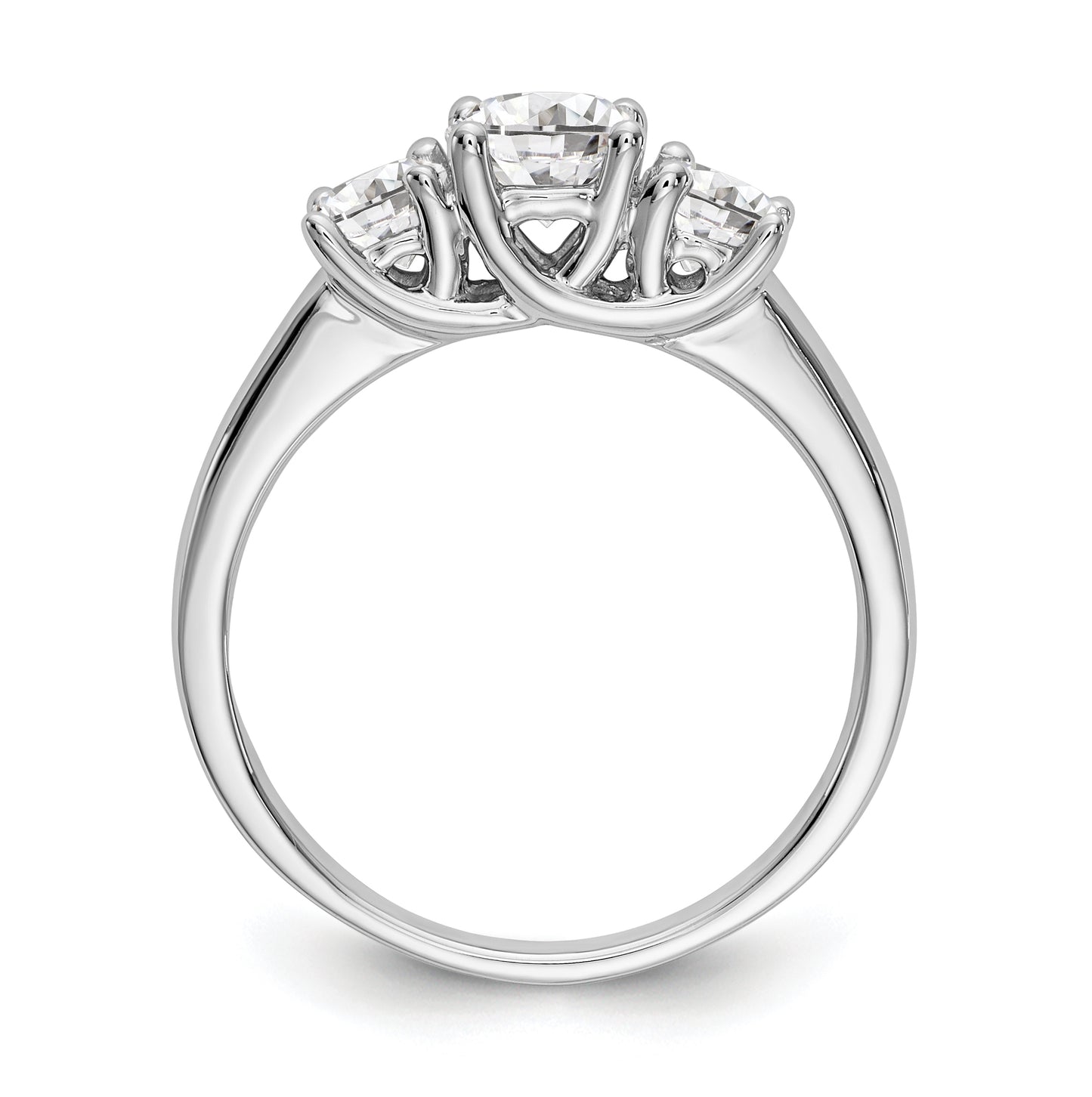 14K White Gold 3-Stone (Holds 1/2 carat (5.2mm) Round Center) Includes 2-4.00mm Round Side Diamonds Semi-Mount Engagement Ring
