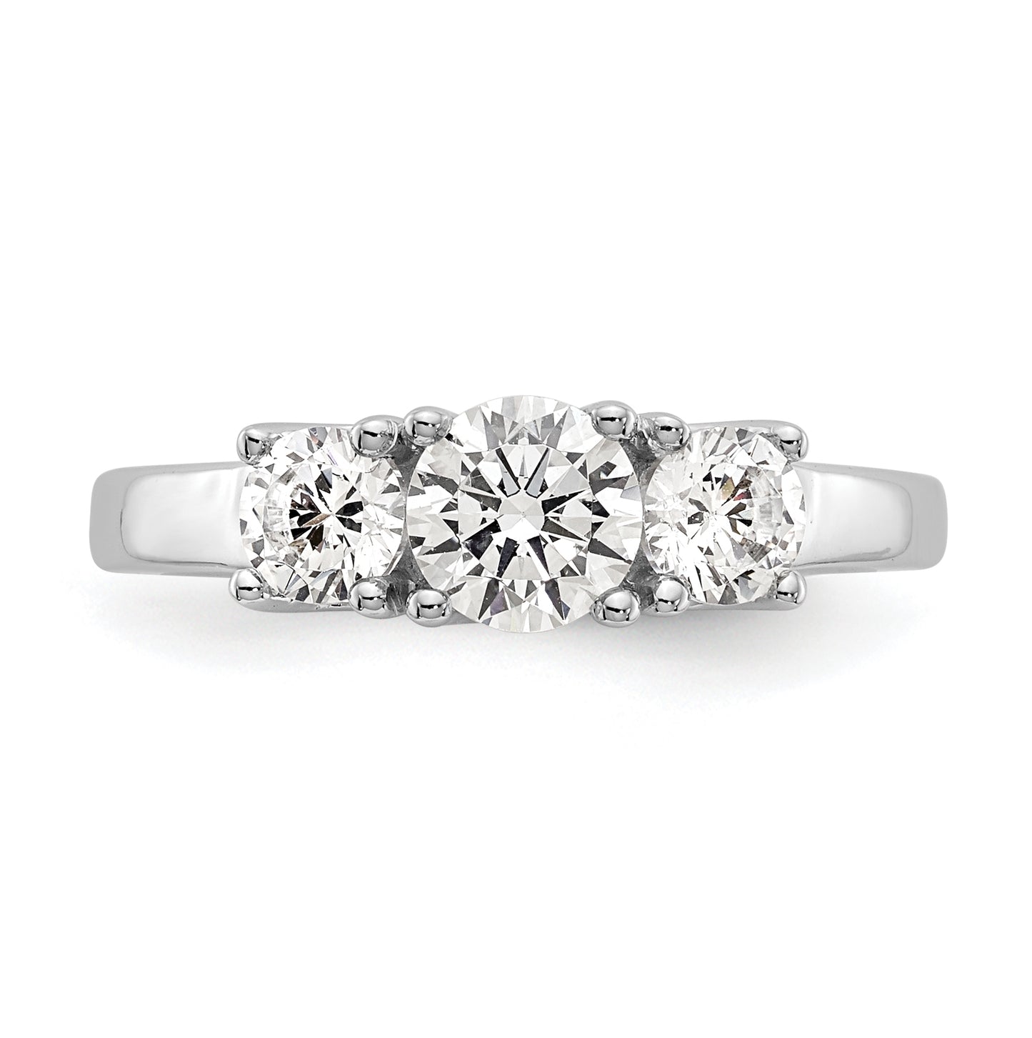 14K White Gold 3-Stone (Holds 1/2 carat (5.2mm) Round Center) Includes 2-4.00mm Round Side Diamonds Semi-Mount Engagement Ring