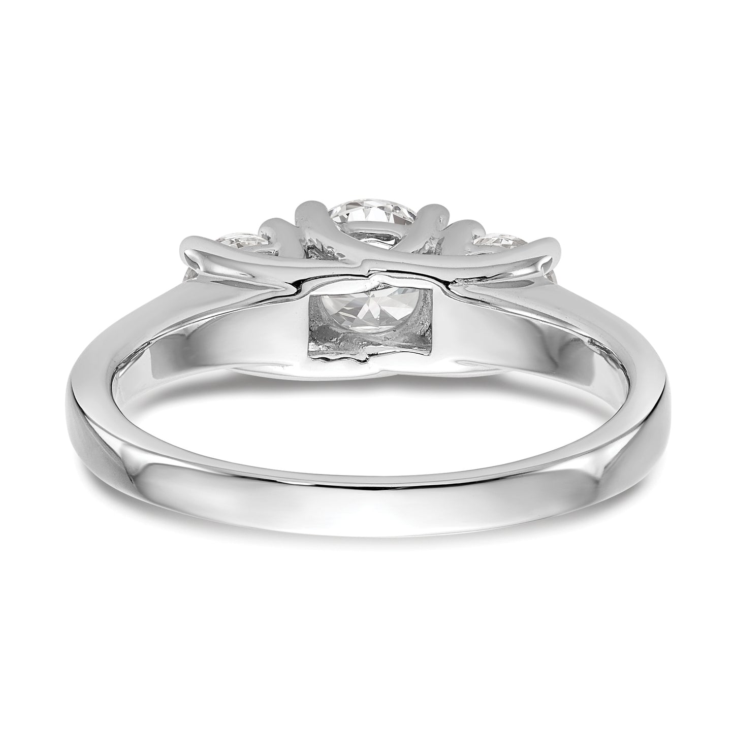 14K White Gold 3-Stone (Holds 1/2 carat (5.2mm) Round Center) Includes 2-4.00mm Round Side Diamonds Semi-Mount Engagement Ring