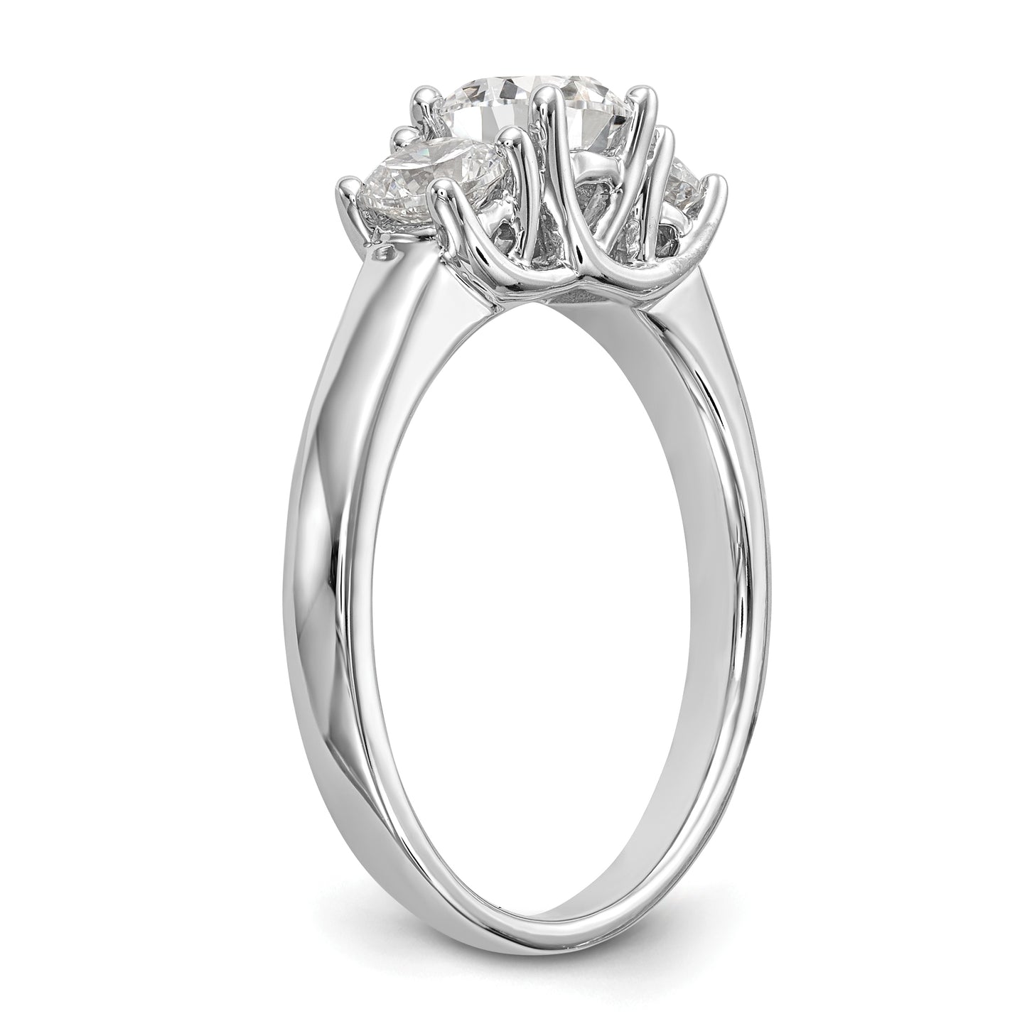 14K White Gold 3-Stone (Holds 1/2 carat (5.2mm) Round Center) Includes 2-4.00mm Round Side Diamonds Semi-Mount Engagement Ring