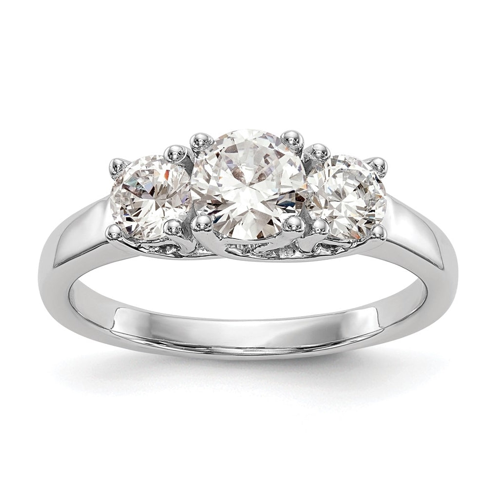 14K White Gold 3-Stone (Holds 1/2 carat (5.2mm) Round Center) Includes 2-4.00mm Round Side Diamonds Semi-Mount Engagement Ring