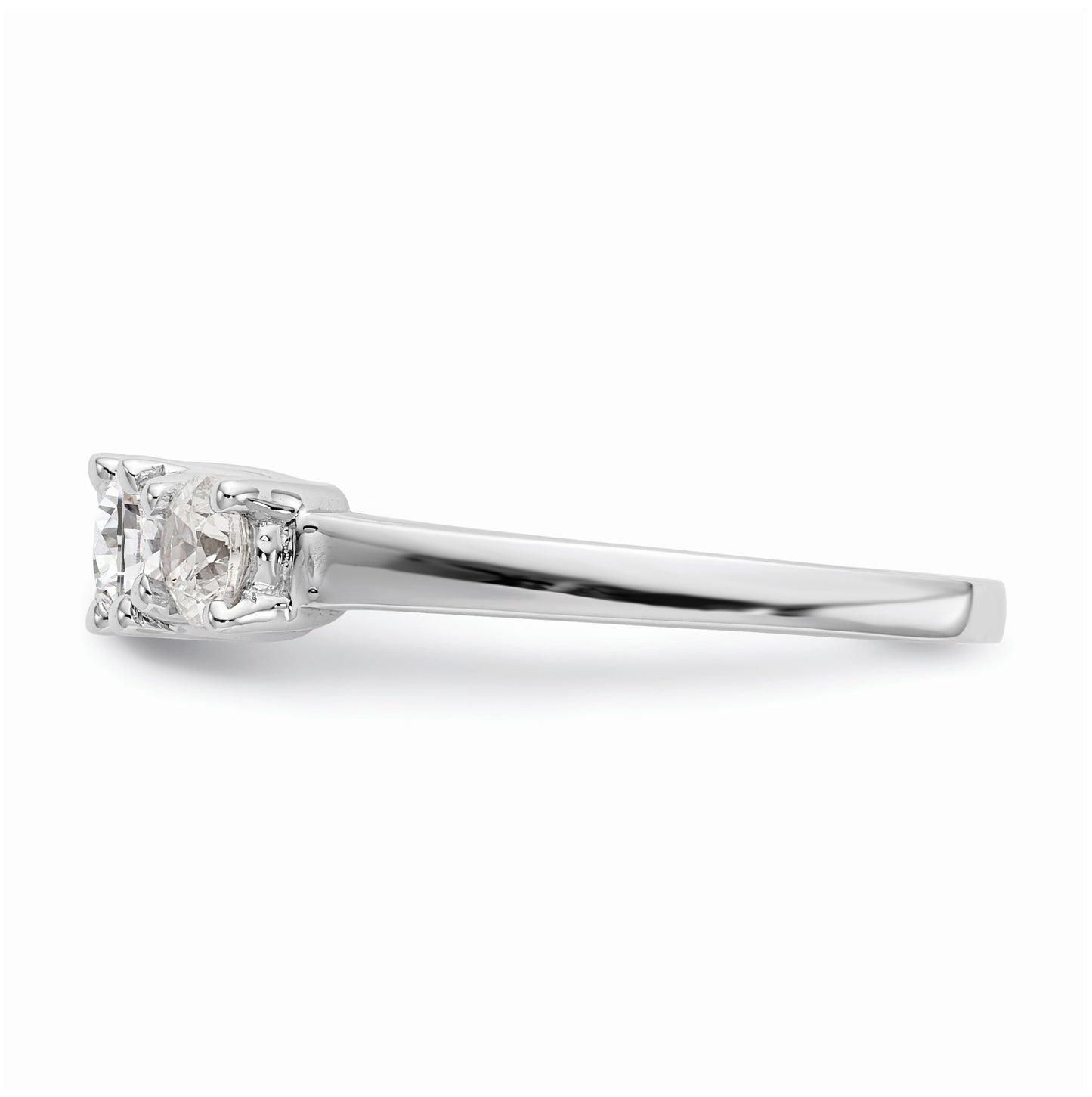 14K White Gold 3-Stone (Holds 1/2 carat (4.7mm) Round Center) Includes 2-4.00mm Round Side Diamonds Semi-Mount Engagement Ring, Size 6
