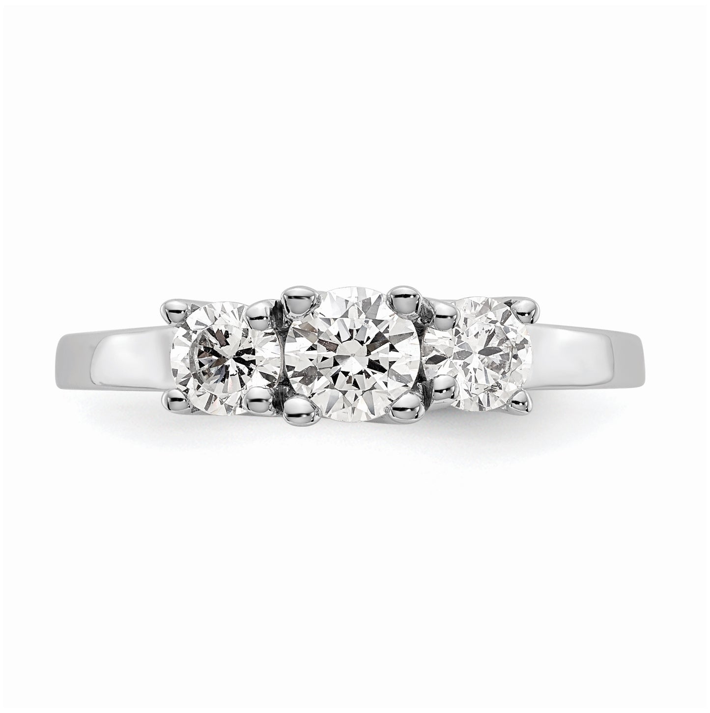 14K White Gold 3-Stone (Holds 1/2 carat (4.7mm) Round Center) Includes 2-4.00mm Round Side Diamonds Semi-Mount Engagement Ring, Size 6
