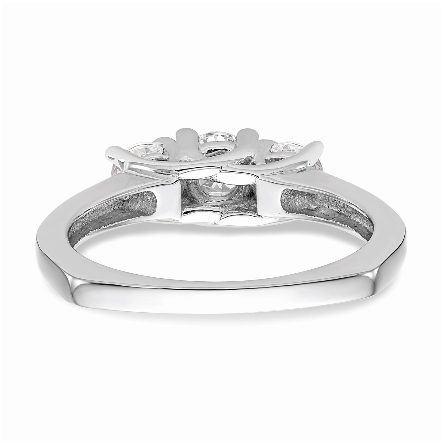14K White Gold 3-Stone (Holds 1/2 carat (4.7mm) Round Center) Includes 2-4.00mm Round Side Diamonds Semi-Mount Engagement Ring, Size 6