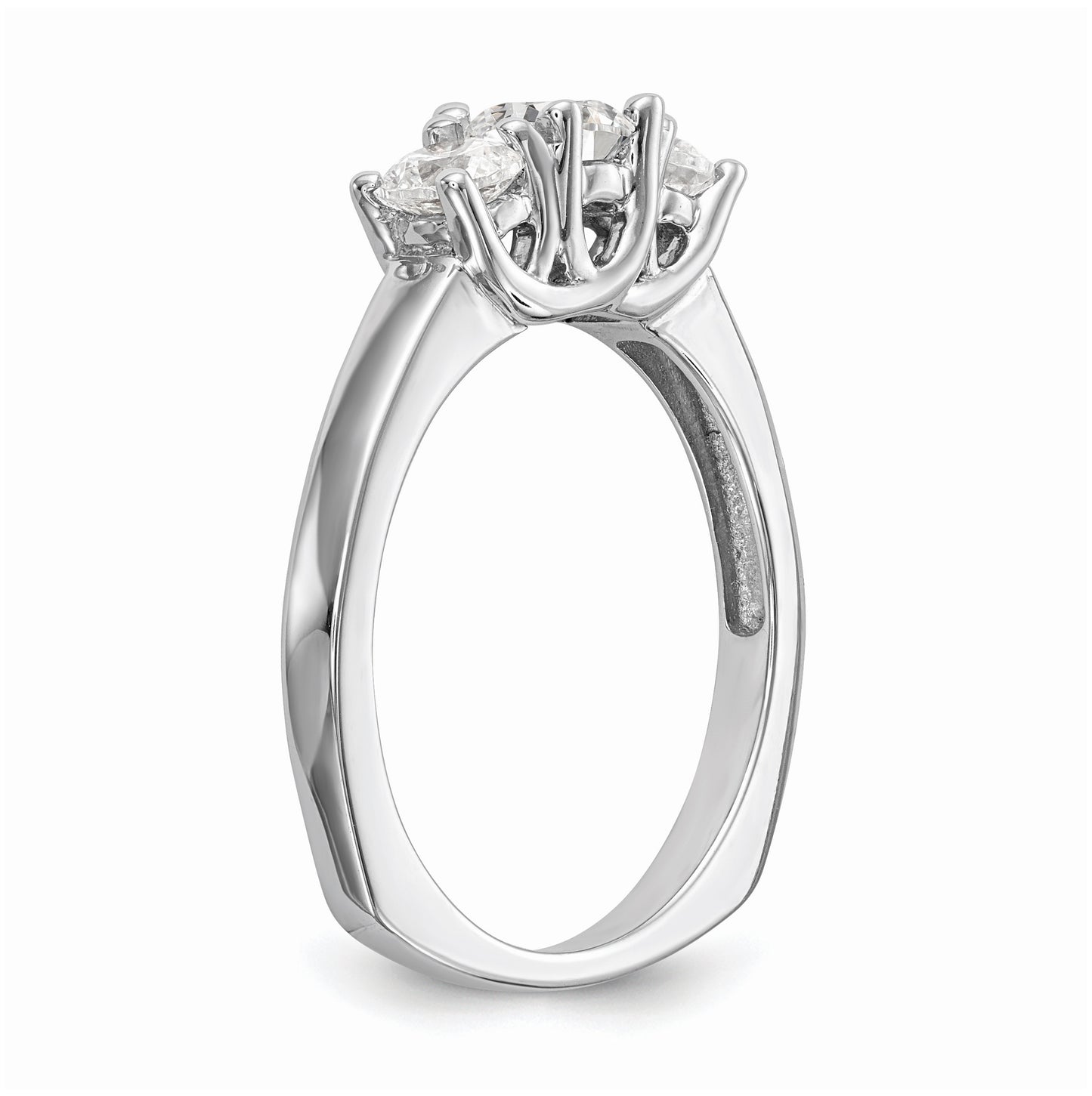 14K White Gold 3-Stone (Holds 1/2 carat (4.7mm) Round Center) Includes 2-4.00mm Round Side Diamonds Semi-Mount Engagement Ring, Size 6