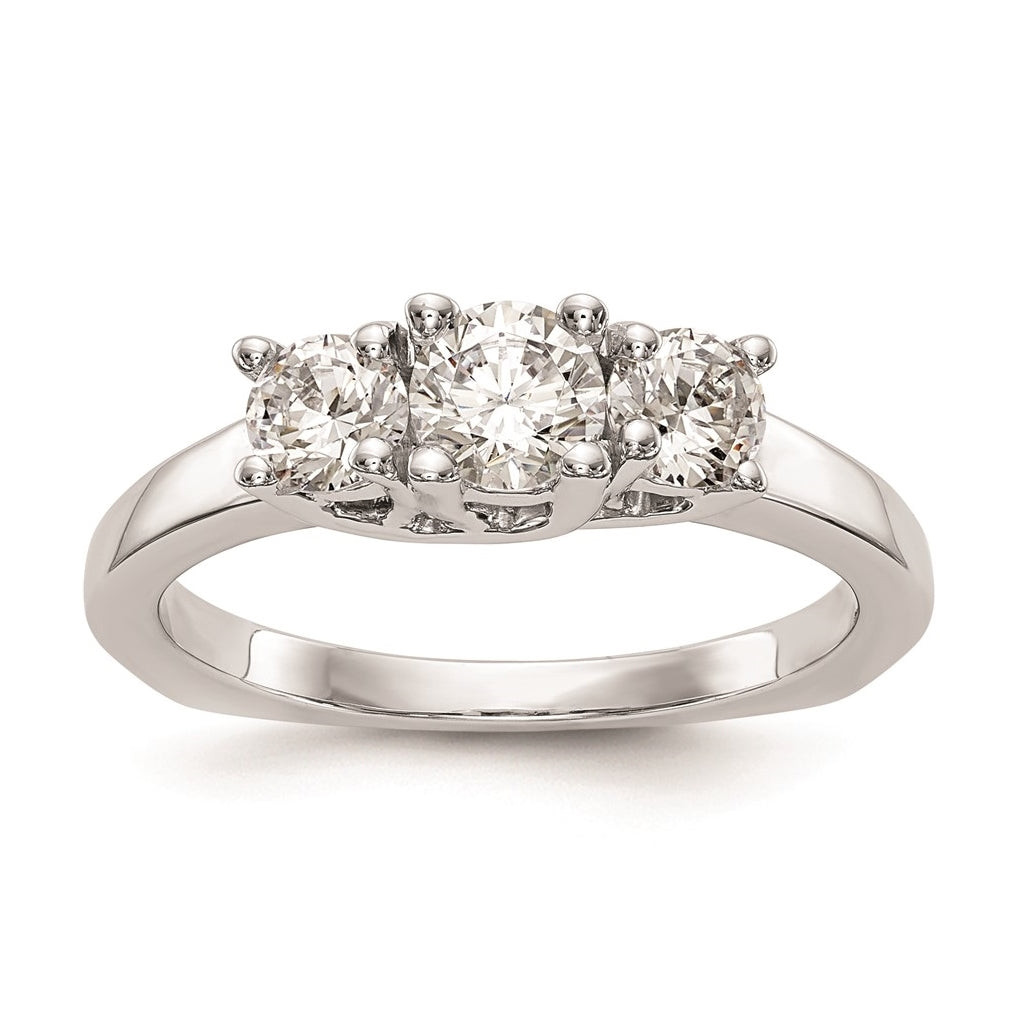 14K White Gold 3-Stone (Holds 1/2 carat (4.7mm) Round Center) Includes 2-4.00mm Round Side Diamonds Semi-Mount Engagement Ring, Size 6