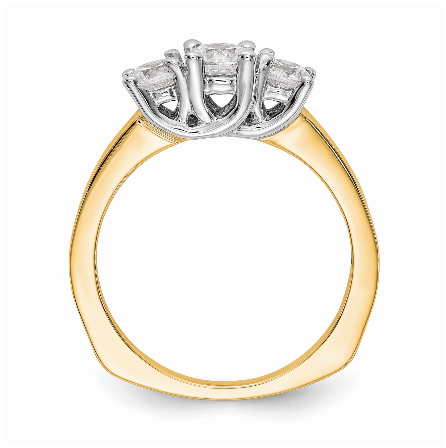 14K Two-tone 3-Stone (Holds 1/2 carat (4.7mm) Round Center) Includes 2-4.00mm Round Side Diamonds Semi-Mount Engagement Ring, Size 6