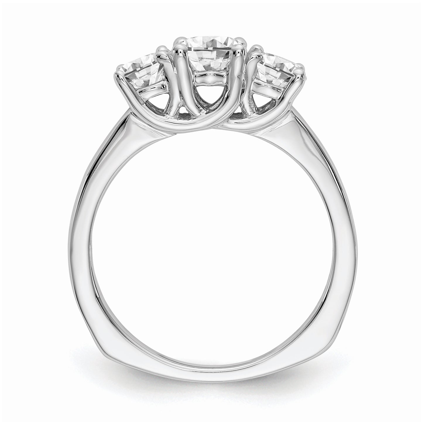 14K White Gold 3-Stone (Holds 1/2 carat (5.2mm) Round Center) Includes 2-4.5mm Round Side Diamonds Semi-Mount Engagement Ring, Size 6