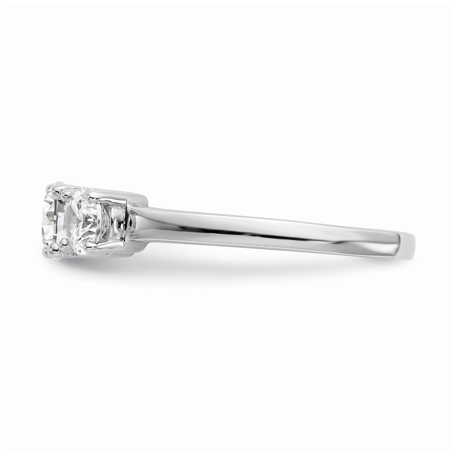 14K White Gold 3-Stone (Holds 1/2 carat (5.2mm) Round Center) Includes 2-4.5mm Round Side Diamonds Semi-Mount Engagement Ring, Size 6