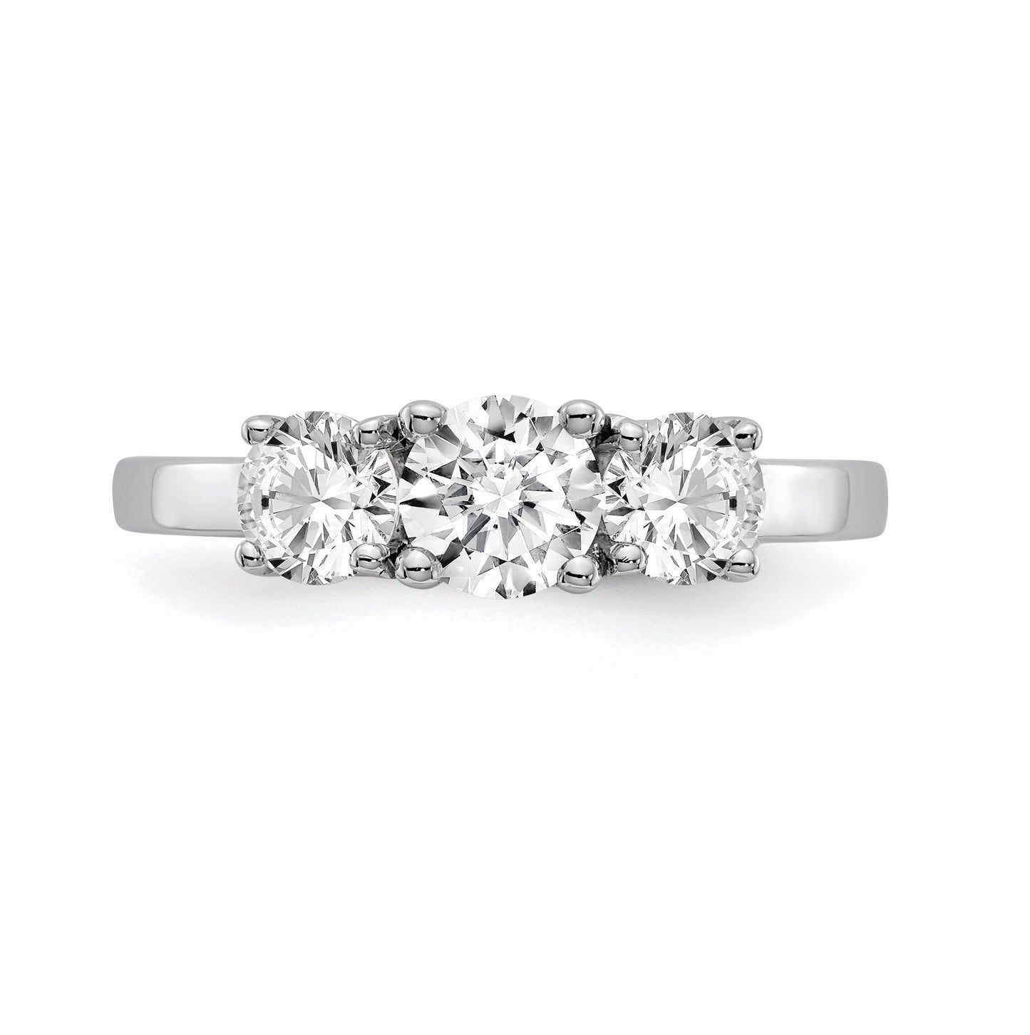 14K White Gold 3-Stone (Holds 1/2 carat (5.2mm) Round Center) Includes 2-4.5mm Round Side Diamonds Semi-Mount Engagement Ring, Size 6