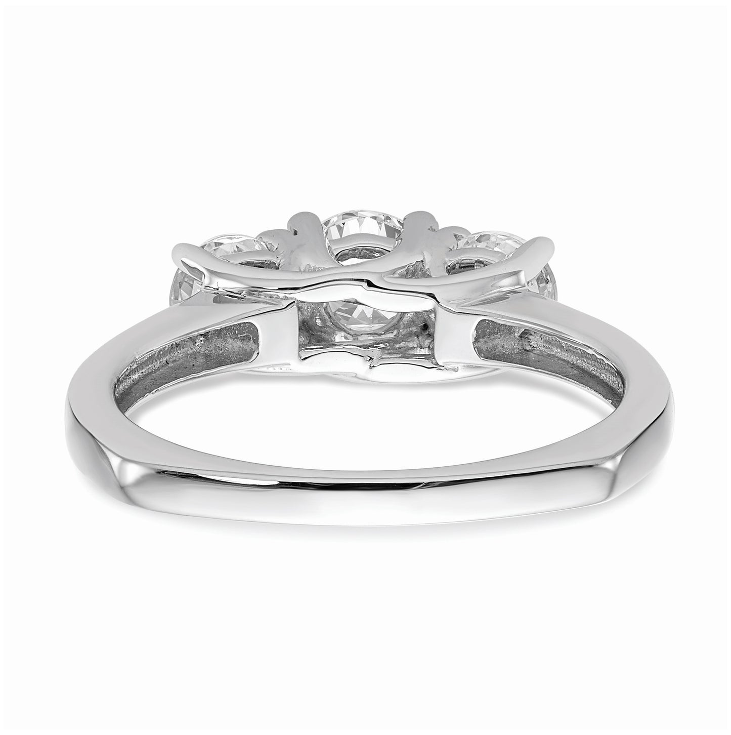14K White Gold 3-Stone (Holds 1/2 carat (5.2mm) Round Center) Includes 2-4.5mm Round Side Diamonds Semi-Mount Engagement Ring, Size 6