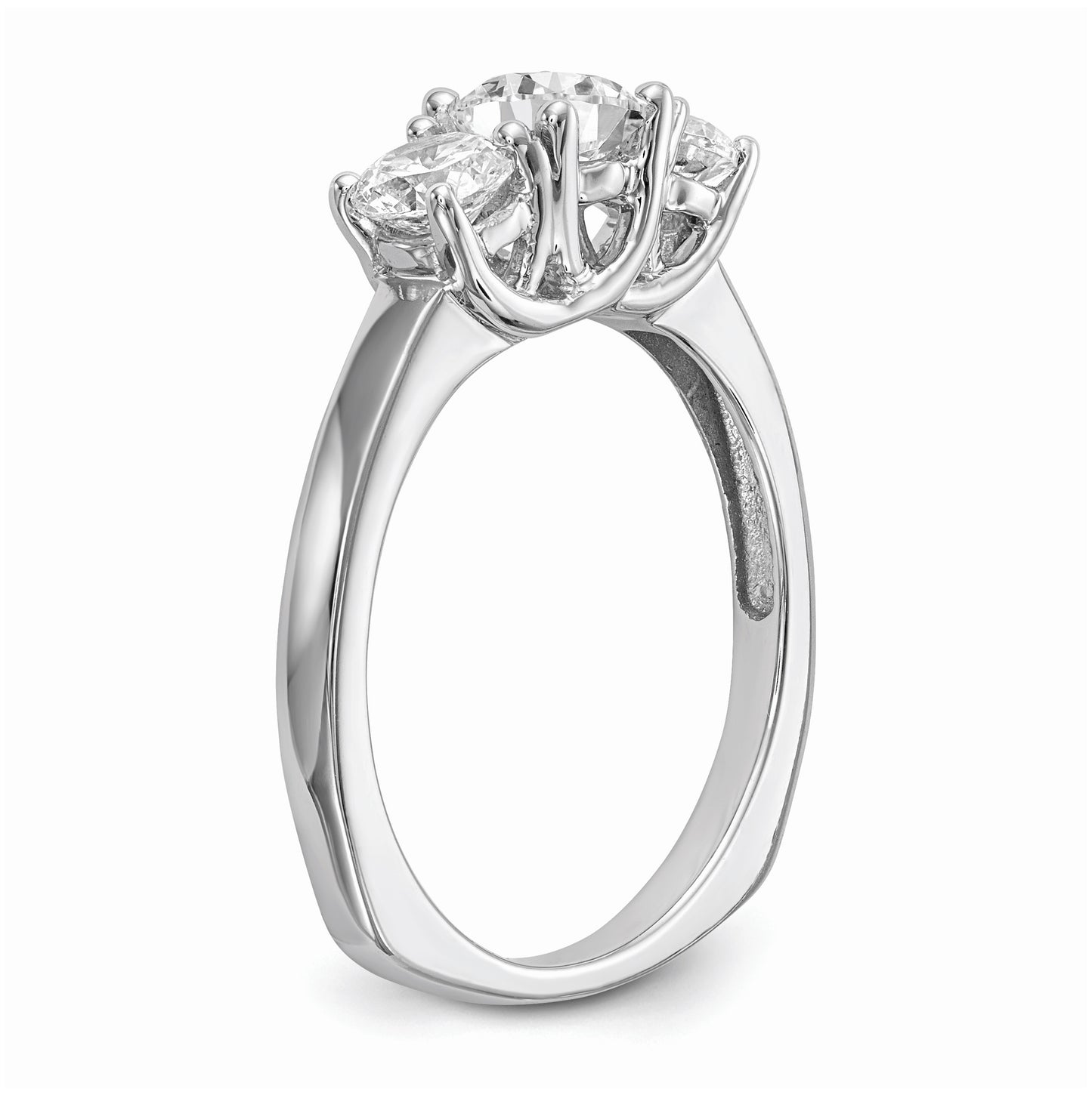 14K White Gold 3-Stone (Holds 1/2 carat (5.2mm) Round Center) Includes 2-4.5mm Round Side Diamonds Semi-Mount Engagement Ring, Size 6