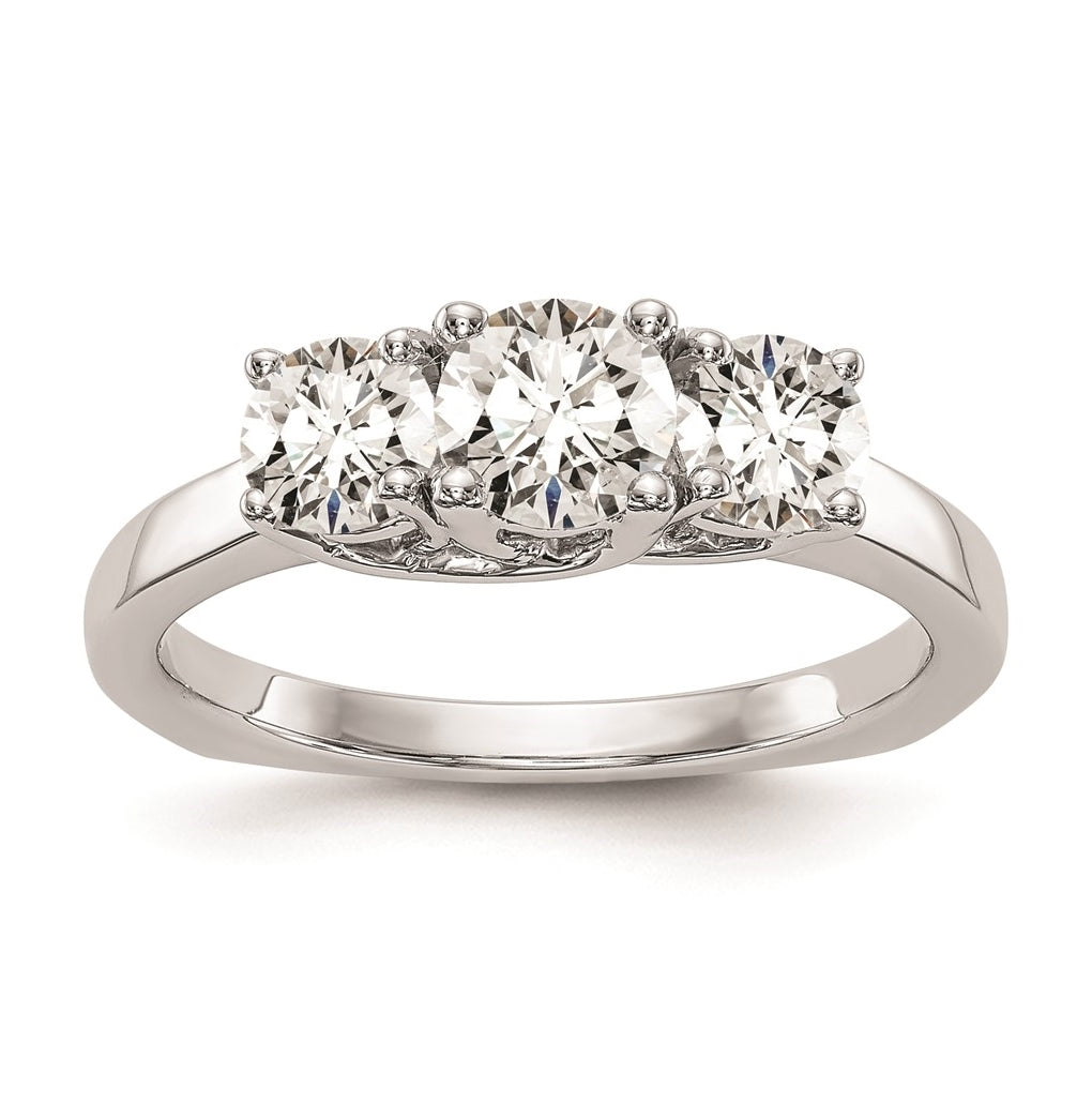 14K White Gold 3-Stone (Holds 1/2 carat (5.2mm) Round Center) Includes 2-4.5mm Round Side Diamonds Semi-Mount Engagement Ring, Size 6