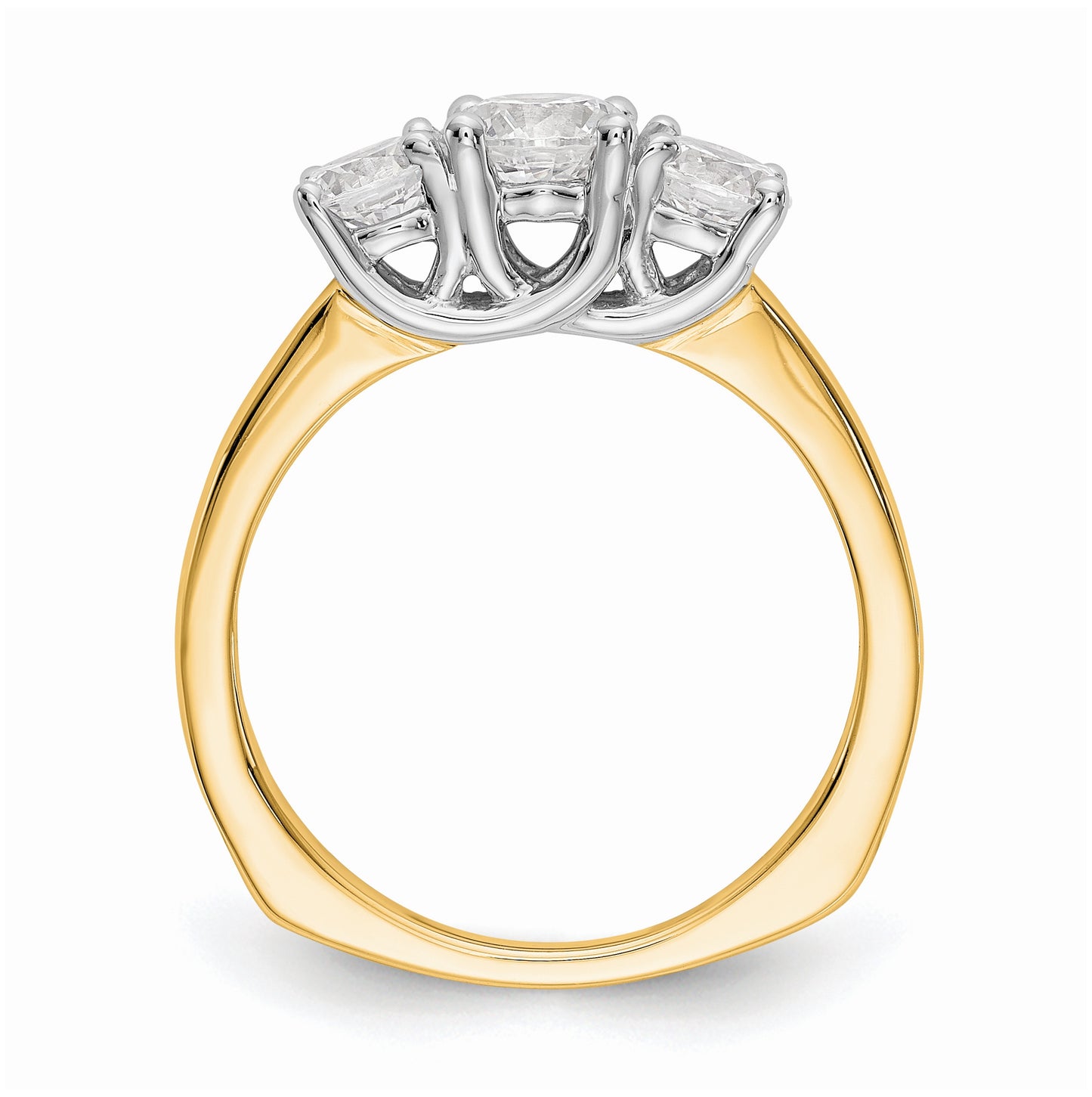 14K Two-tone 3-Stone (Holds 1/2 carat (5.2mm) Round Center) Includes 2-4.5mm Round Side Diamonds Semi-Mount Engagement Ring, Size 6