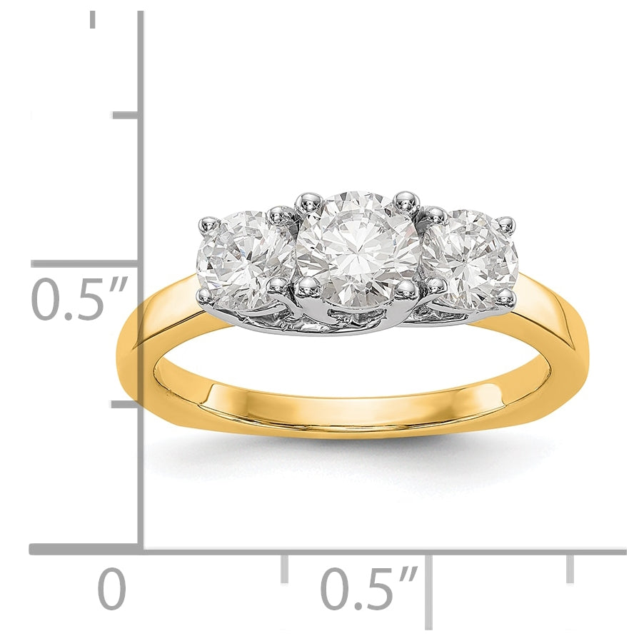 14K Two-tone 3-Stone (Holds 1/2 carat (5.2mm) Round Center) Includes 2-4.5mm Round Side Diamonds Semi-Mount Engagement Ring, Size 6