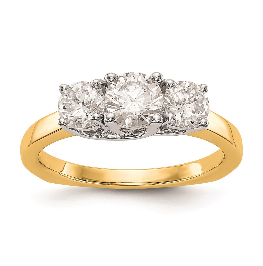 14K Two-tone 3-Stone (Holds 1/2 carat (5.2mm) Round Center) Includes 2-4.5mm Round Side Diamonds Semi-Mount Engagement Ring, Size 6