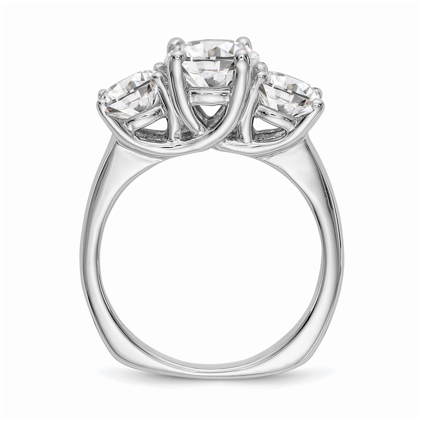 14K White Gold 3-Stone (Holds 1 carat (6.5mm) Round Center) Includes 2-5.00mm Round Side Diamonds Semi-Mount Engagement Ring, Size 6