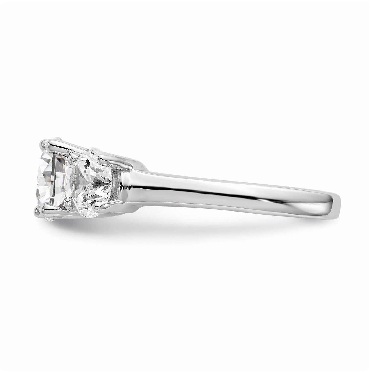 14K White Gold 3-Stone (Holds 1 carat (6.5mm) Round Center) Includes 2-5.00mm Round Side Diamonds Semi-Mount Engagement Ring, Size 6
