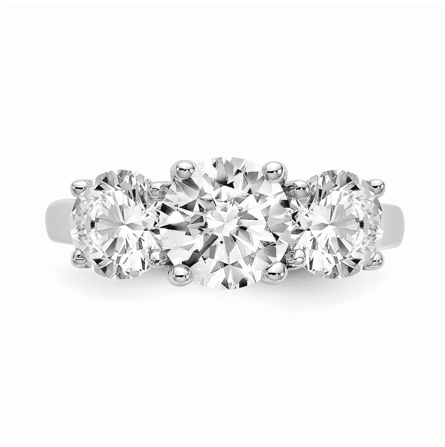 14K White Gold 3-Stone (Holds 1 carat (6.5mm) Round Center) Includes 2-5.00mm Round Side Diamonds Semi-Mount Engagement Ring, Size 6