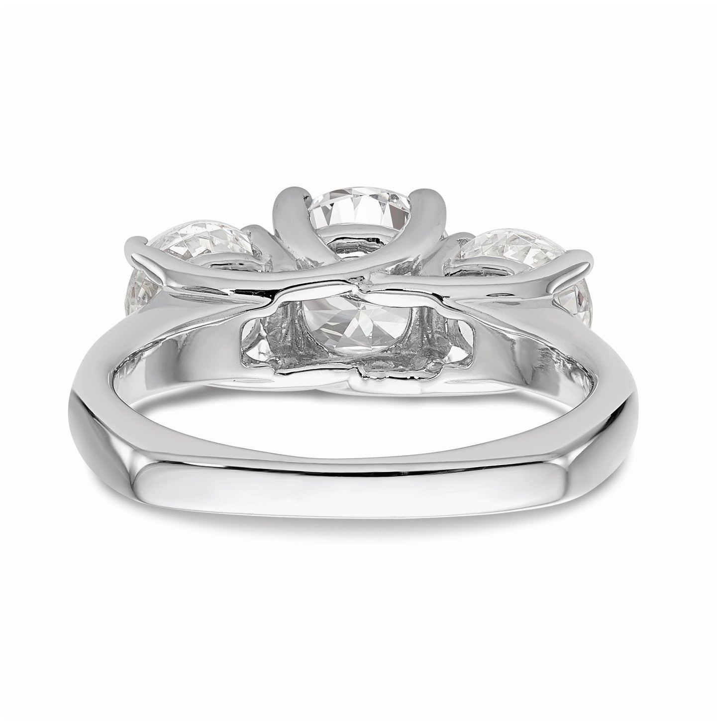 14K White Gold 3-Stone (Holds 1 carat (6.5mm) Round Center) Includes 2-5.00mm Round Side Diamonds Semi-Mount Engagement Ring, Size 6