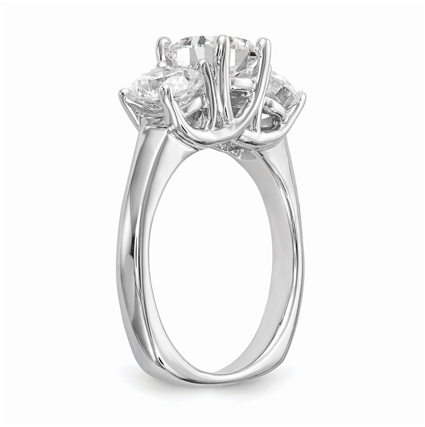 14K White Gold 3-Stone (Holds 1 carat (6.5mm) Round Center) Includes 2-5.00mm Round Side Diamonds Semi-Mount Engagement Ring, Size 6