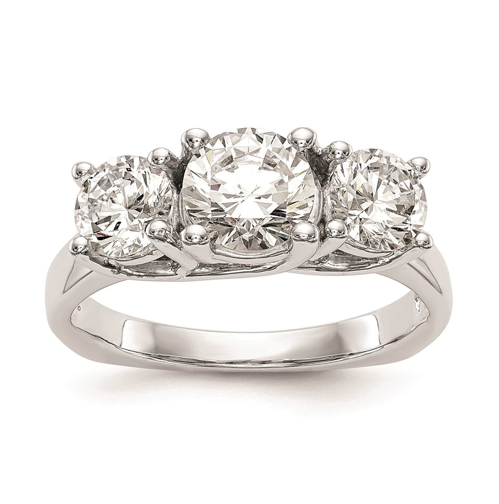 14K White Gold 3-Stone (Holds 1 carat (6.5mm) Round Center) Includes 2-5.00mm Round Side Diamonds Semi-Mount Engagement Ring, Size 6