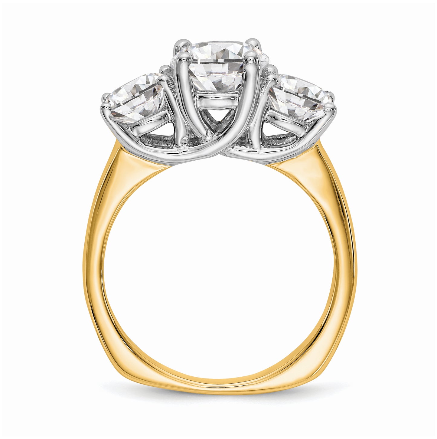 14K Two-tone 3-Stone (Holds 1 carat (6.5mm) Round Center) Includes 2-5.00mm Round Side Diamonds Semi-Mount Engagement Ring, Size 6