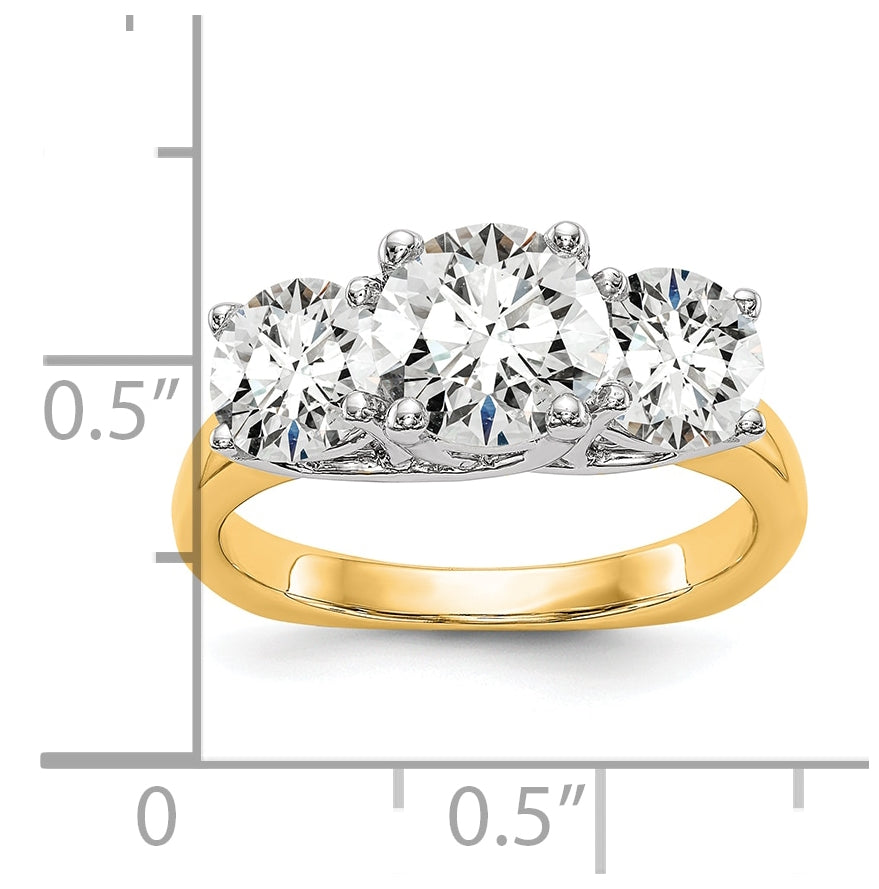 14K Two-tone 3-Stone (Holds 1 carat (6.5mm) Round Center) Includes 2-5.00mm Round Side Diamonds Semi-Mount Engagement Ring, Size 6