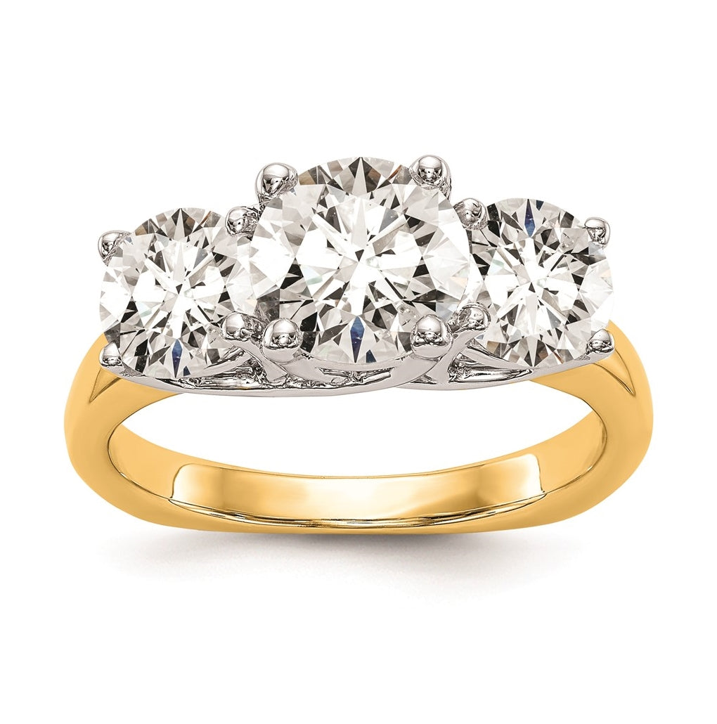 14K Two-tone 3-Stone (Holds 1 carat (6.5mm) Round Center) Includes 2-5.00mm Round Side Diamonds Semi-Mount Engagement Ring, Size 6