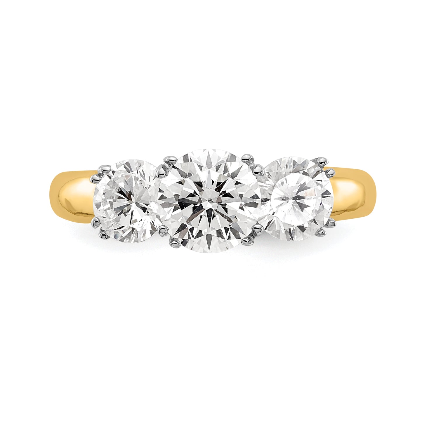 14K Two-tone 3-Stone (Holds 6.5mm Round Center) Includes 2-5.00mm Round Side Diamonds Semi-Mount Engagement Ring