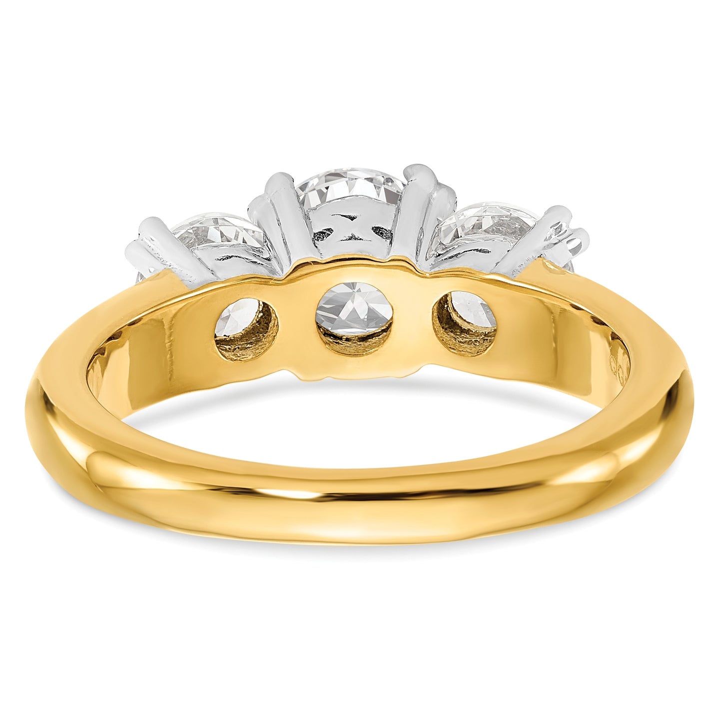 14K Two-tone 3-Stone (Holds 6.5mm Round Center) Includes 2-5.00mm Round Side Diamonds Semi-Mount Engagement Ring