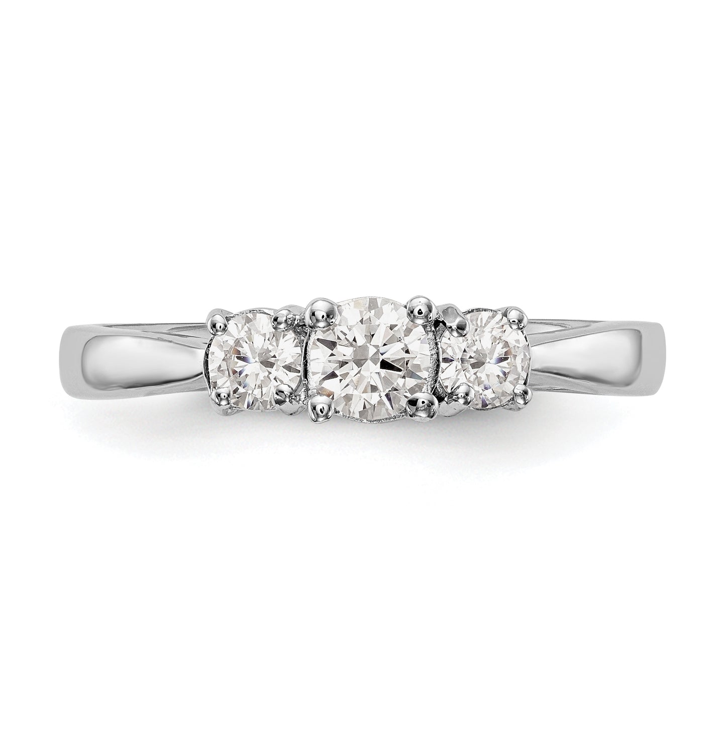 14K White Gold 3-Stone (Holds 1/3 carat (4.4mm) Round Center) Includes 2-3.3mm Round Side Diamonds Semi-Mount Engagement Ring