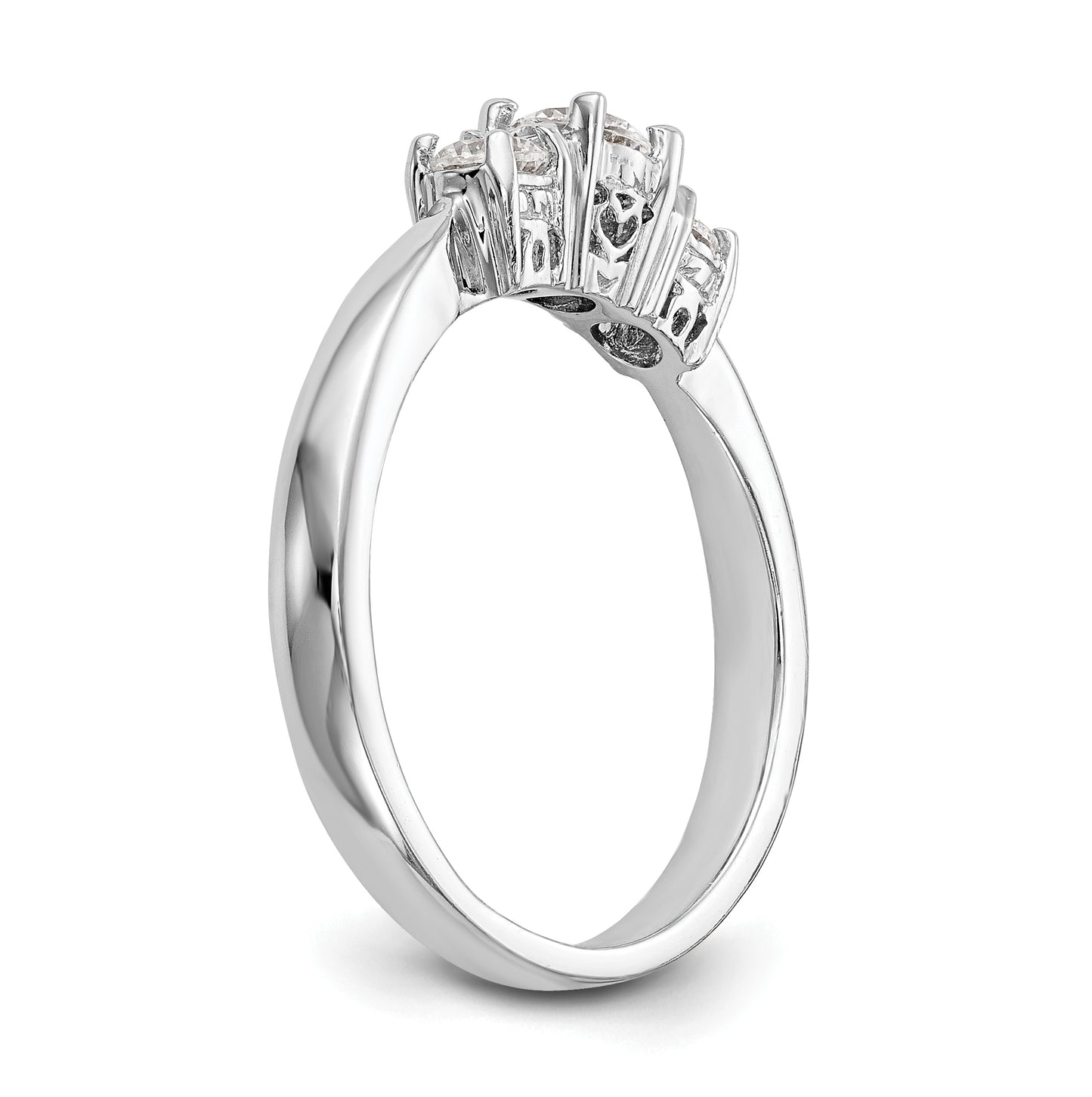 14K White Gold 3-Stone (Holds 1/3 carat (4.4mm) Round Center) Includes 2-3.3mm Round Side Diamonds Semi-Mount Engagement Ring