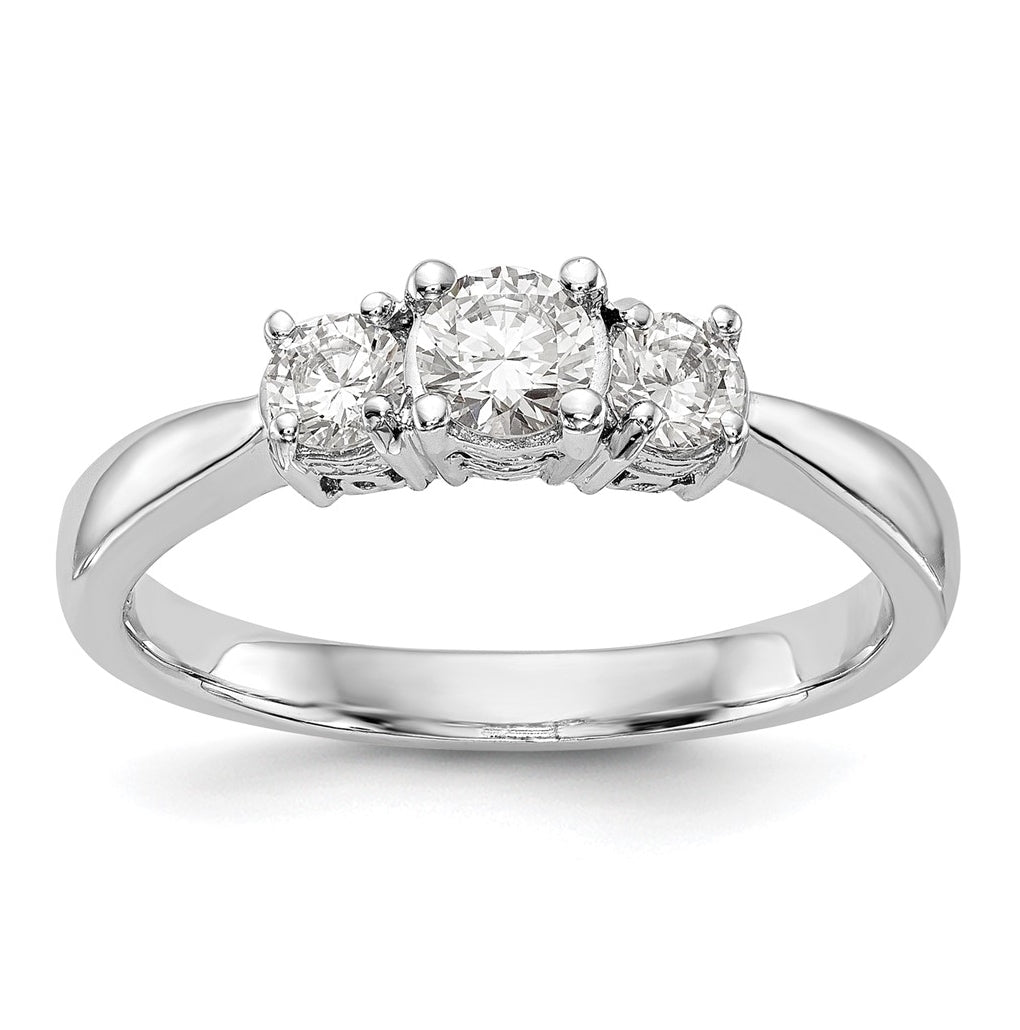 14K White Gold 3-Stone (Holds 1/3 carat (4.4mm) Round Center) Includes 2-3.3mm Round Side Diamonds Semi-Mount Engagement Ring