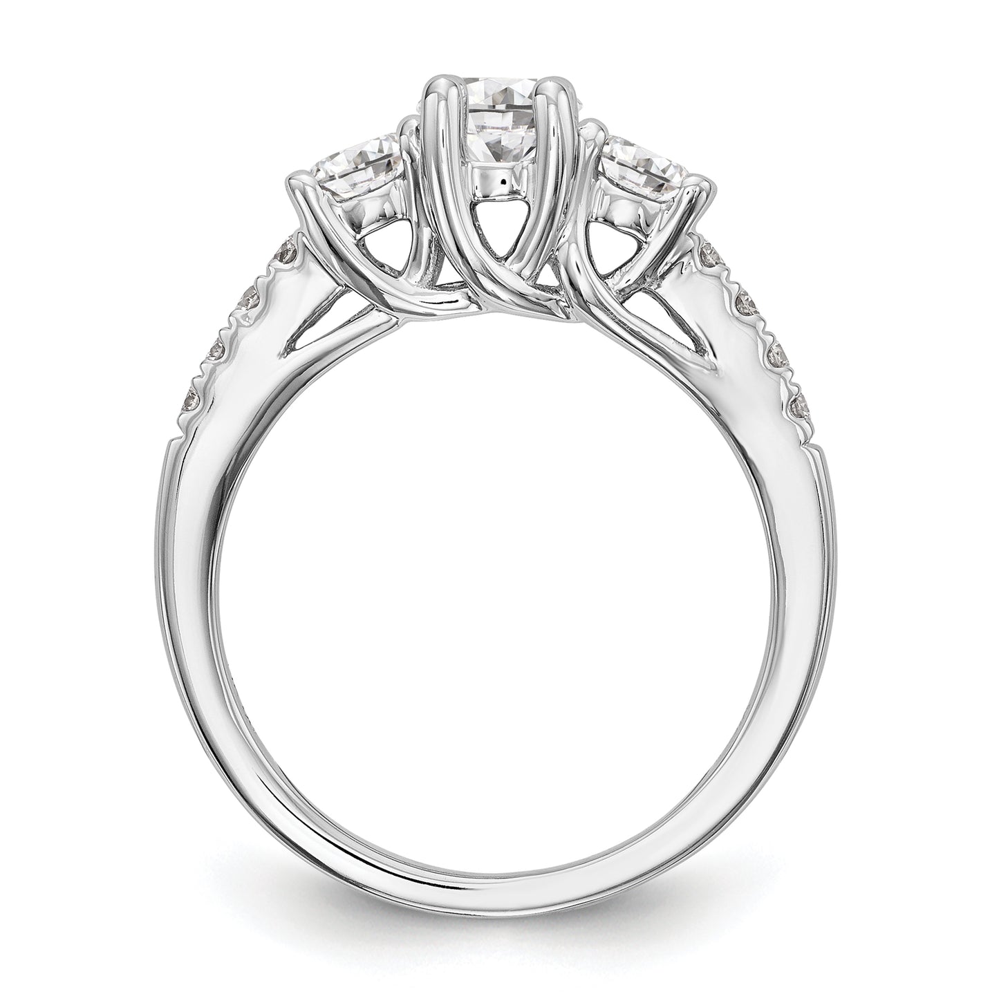14K White Gold 3-Stone Plus (Holds 1/2 carat (5.2mm) Round Center and (4.00mm) Round Sides) Diamond Semi-Mount Engagement Ring