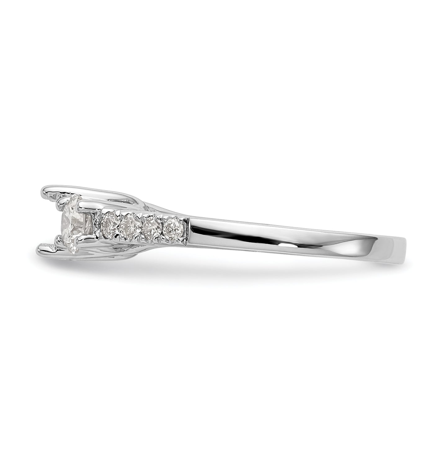 14K White Gold 3-Stone Plus (Holds 1/2 carat (5.2mm) Round Center and (4.00mm) Round Sides) Diamond Semi-Mount Engagement Ring
