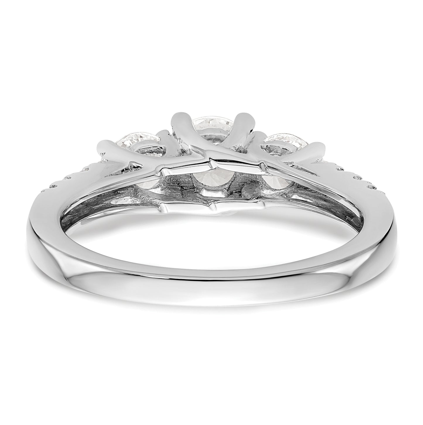 14K White Gold 3-Stone Plus (Holds 1/2 carat (5.2mm) Round Center and (4.00mm) Round Sides) Diamond Semi-Mount Engagement Ring