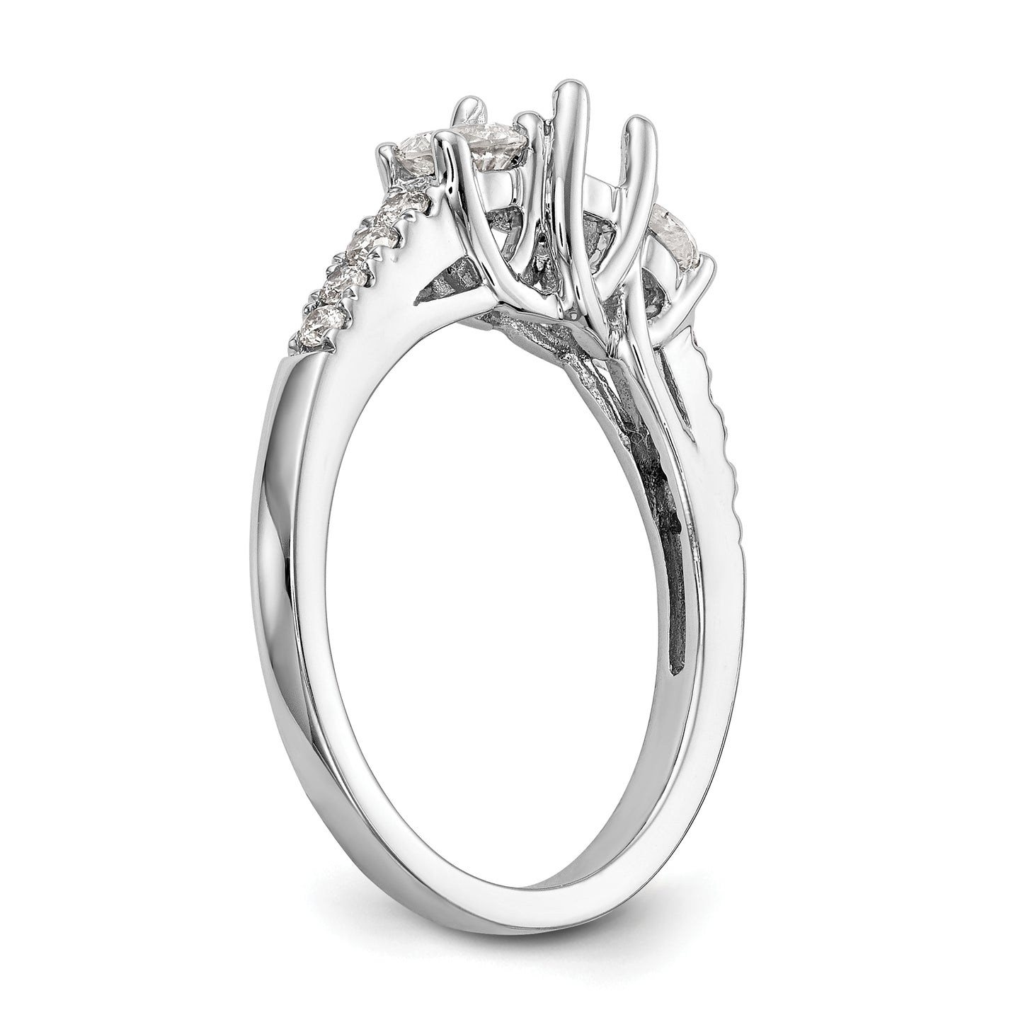 14K White Gold 3-Stone Plus (Holds 1/2 carat (5.2mm) Round Center and (4.00mm) Round Sides) Diamond Semi-Mount Engagement Ring