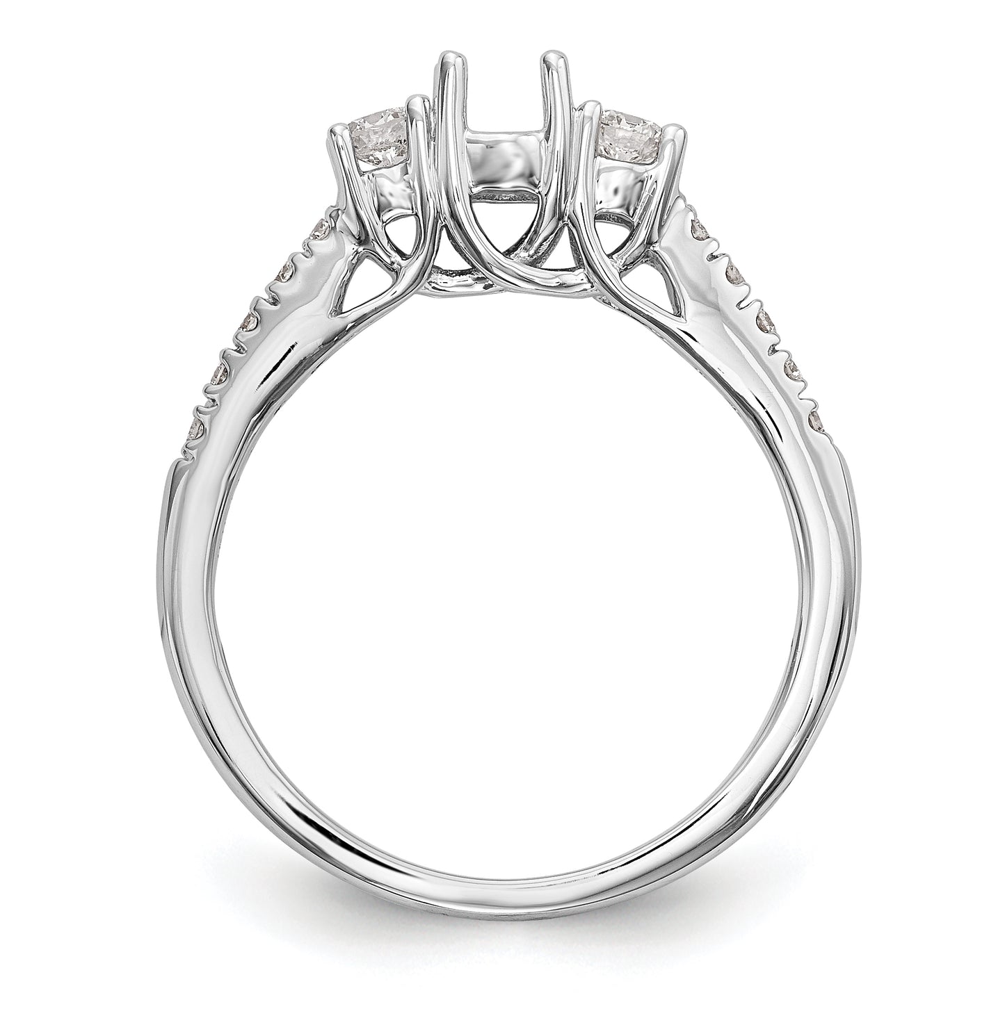 14K White Gold 3-Stone Plus (Holds 1/3 carat (4.5mm) Round Center) Diamond Semi-Mount Engagement Ring