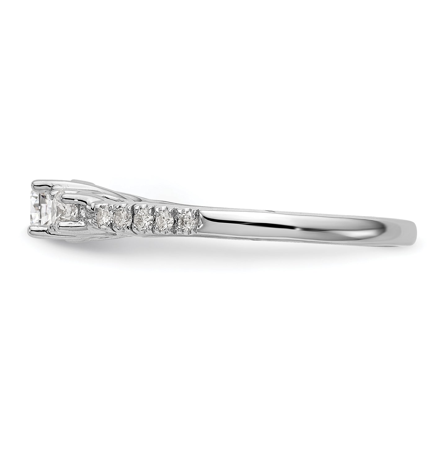 14K White Gold 3-Stone Plus (Holds 1/3 carat (4.5mm) Round Center) Diamond Semi-Mount Engagement Ring