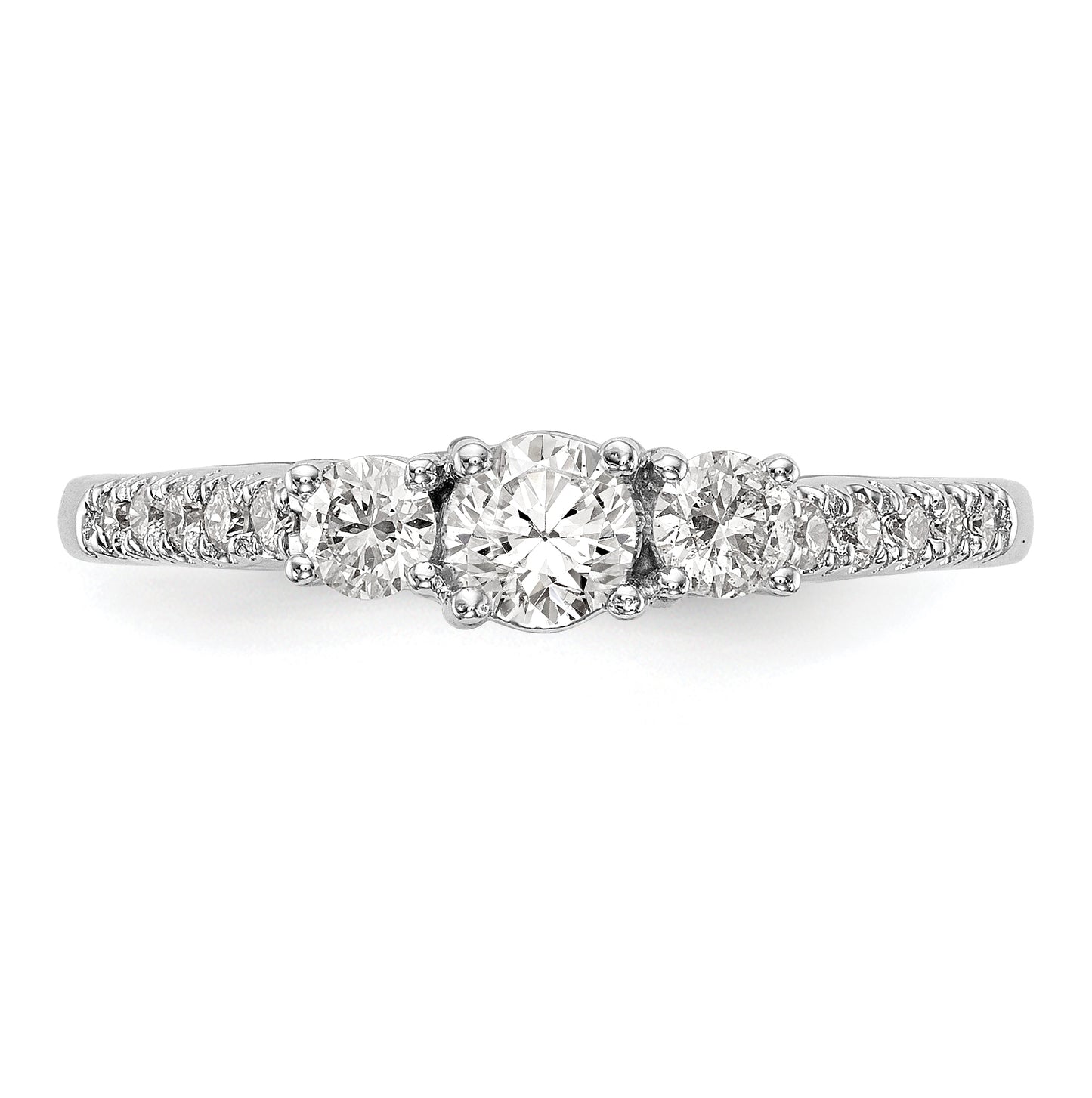 14K White Gold 3-Stone Plus (Holds 1/3 carat (4.5mm) Round Center) Diamond Semi-Mount Engagement Ring