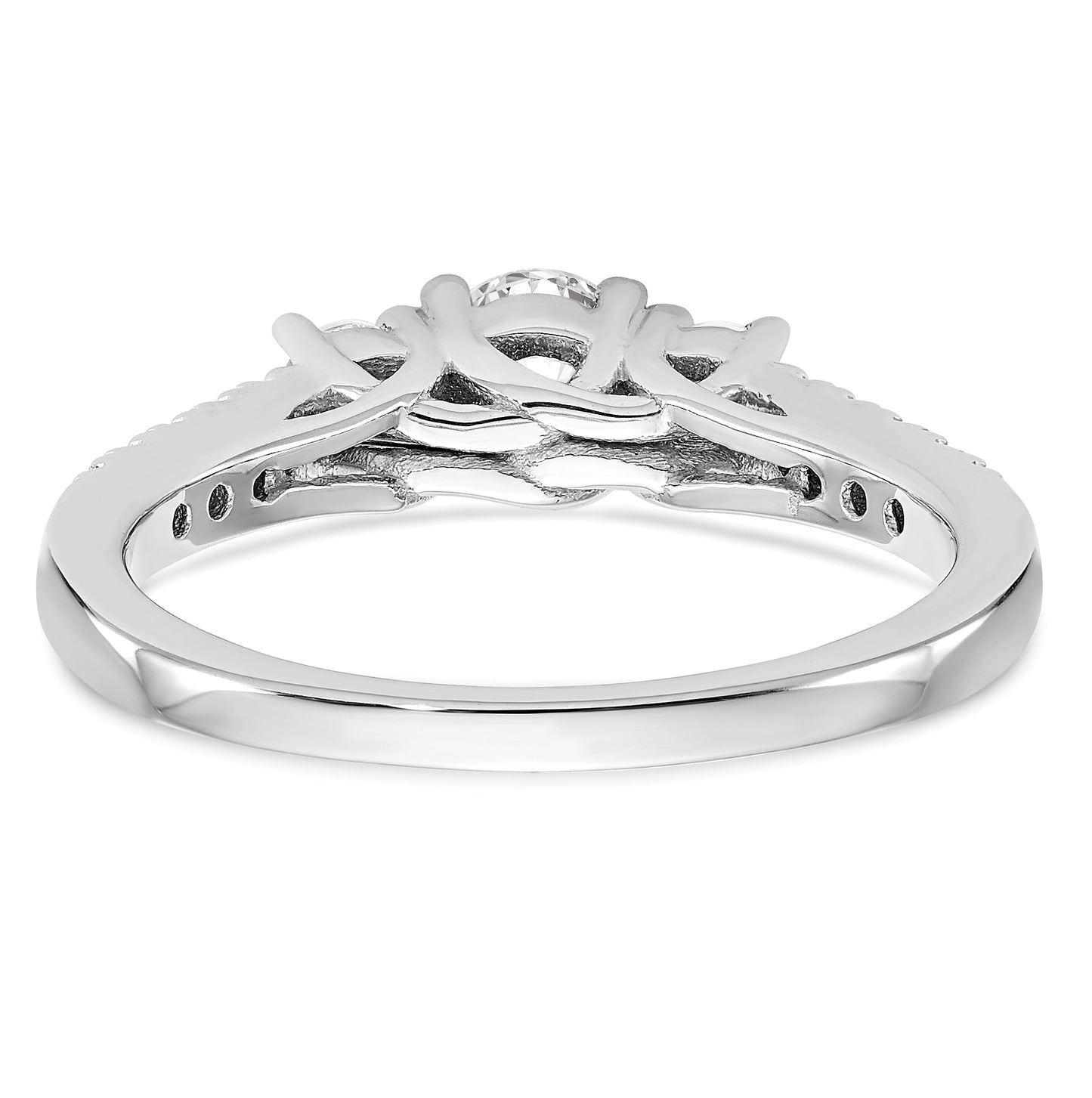 14K White Gold 3-Stone Plus (Holds 1/3 carat (4.5mm) Round Center) Diamond Semi-Mount Engagement Ring